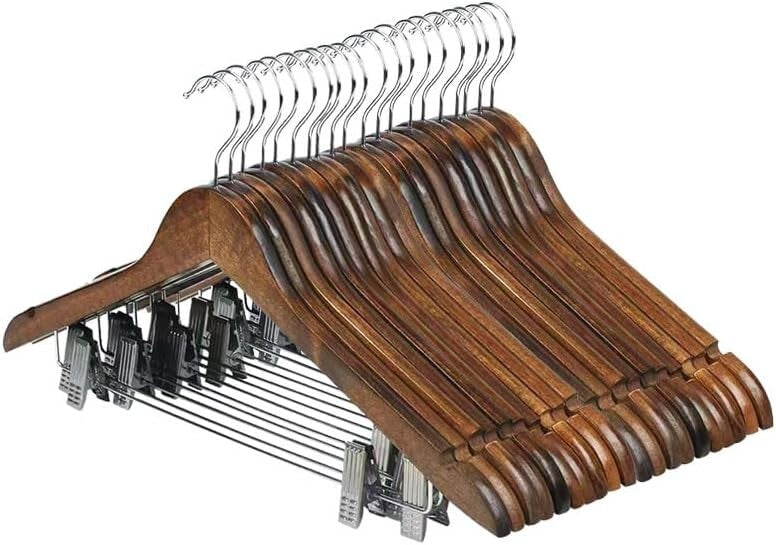 Premium 20-Piece Wooden Hanger Set with Clips - Stylish & Strong Closet Solution