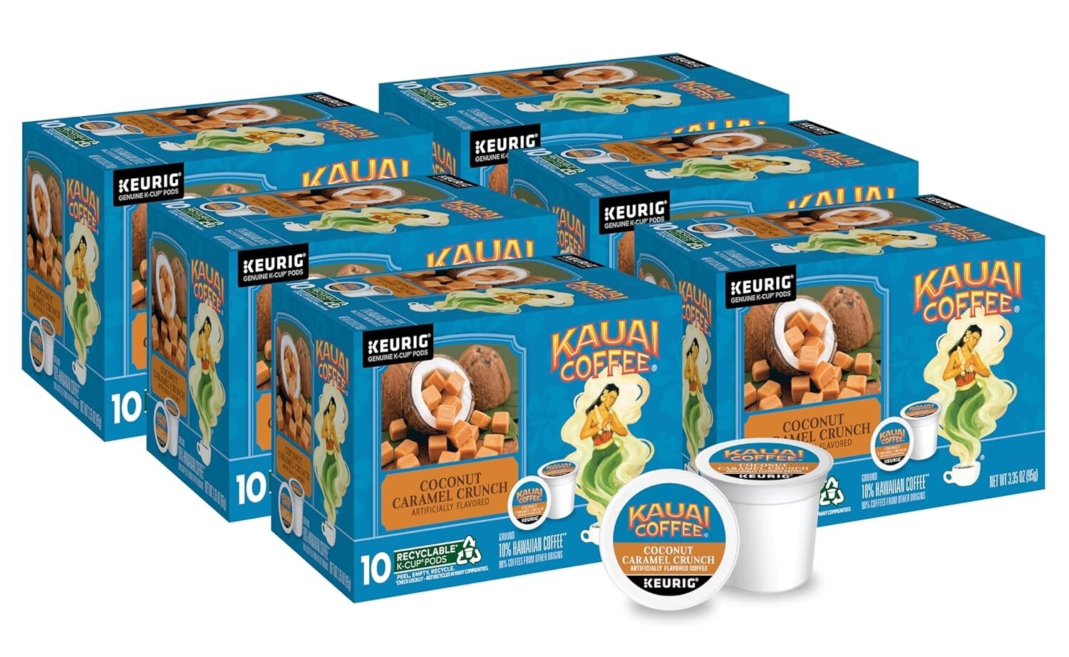 Premium Coffee Pods - 10% Hawaiian Coconut Caramel Crunch, 60 Count for K-Cups