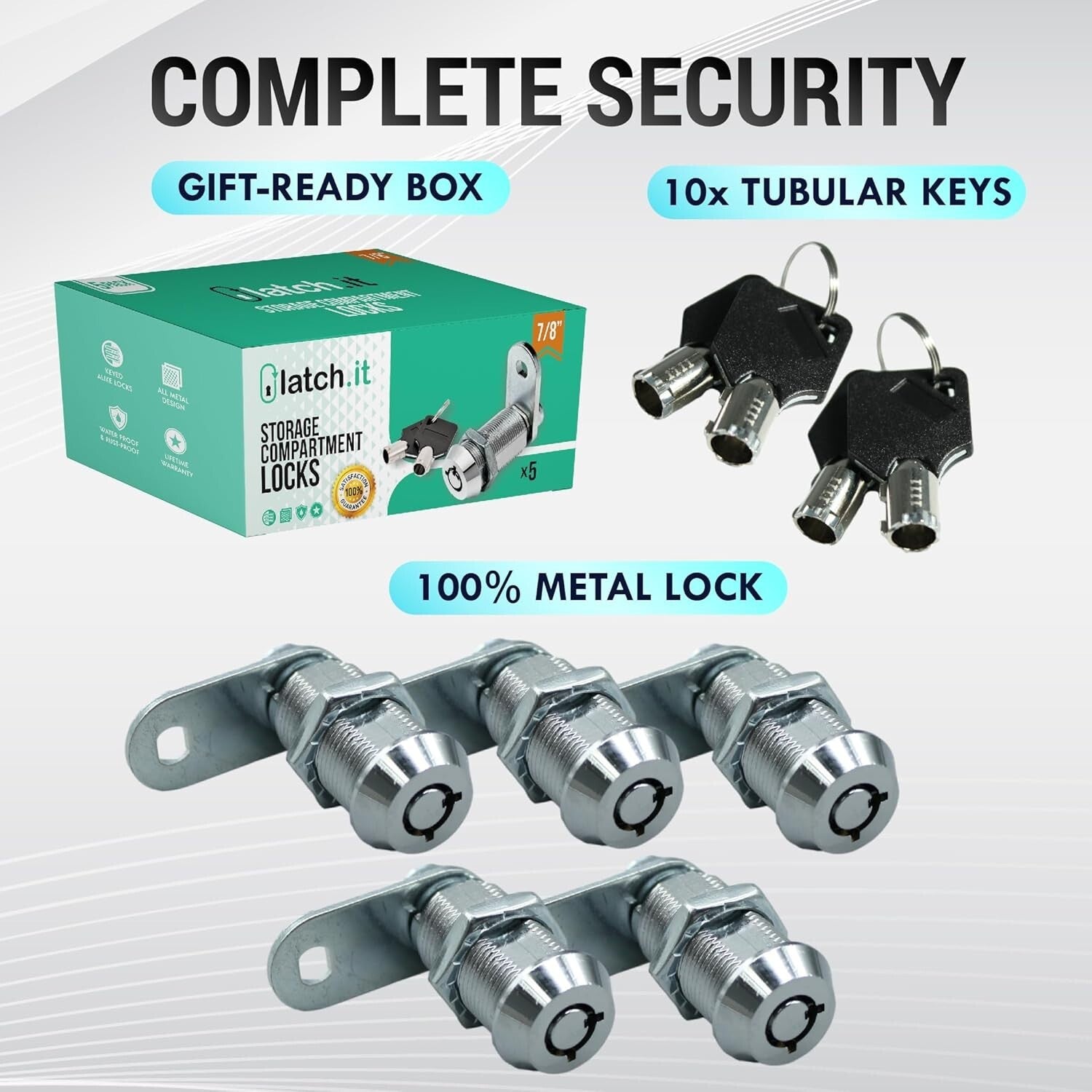 100% Metal RV Storage Locks - 5-Pack Utility Cam Locks with 10 Keys