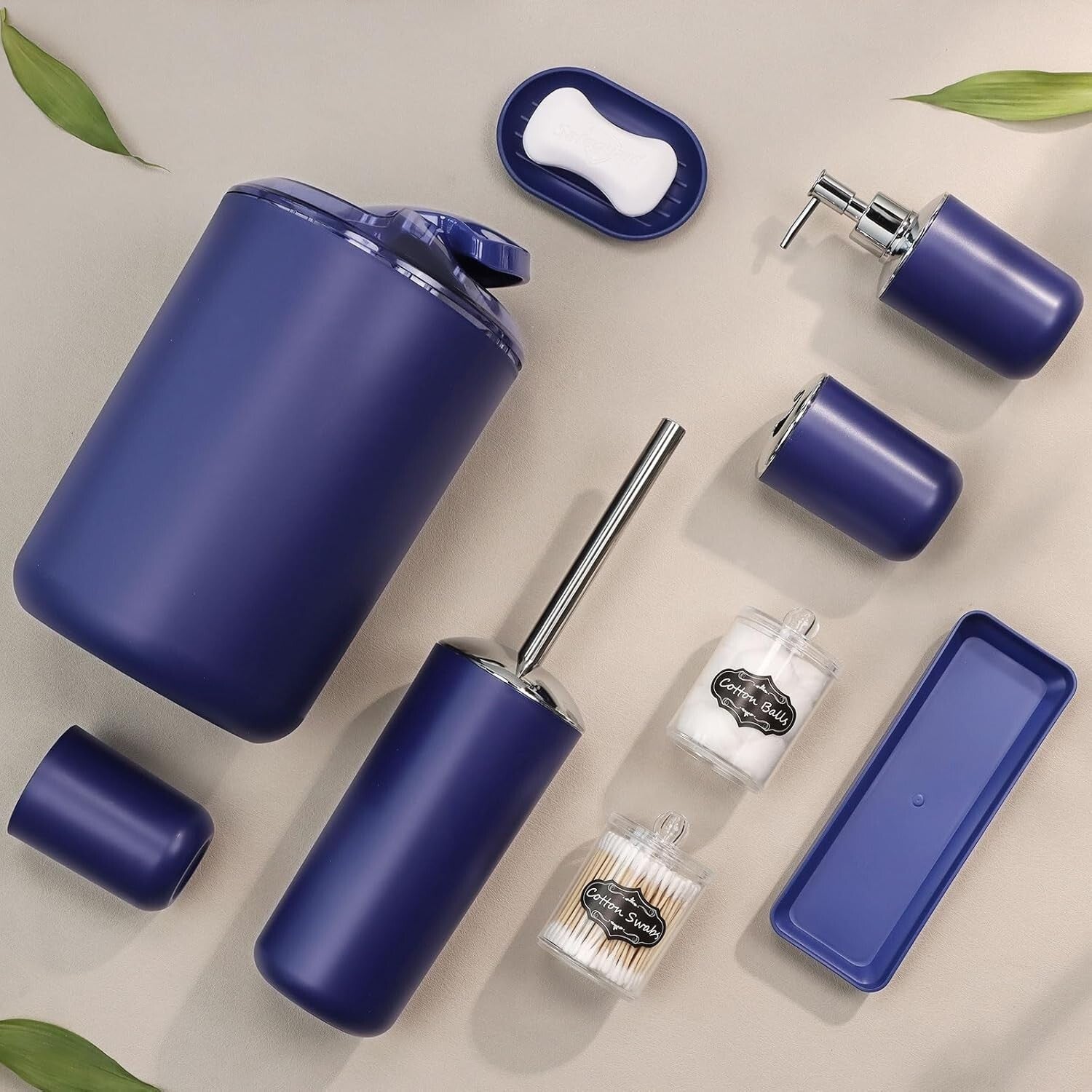 Durable Navy Blue Bathroom Accessories Set – Shower Curtain & Storage Solutions