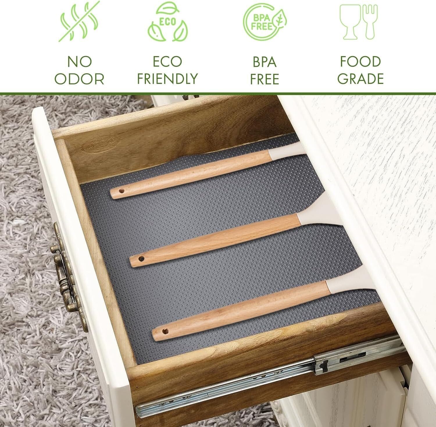 Quality Non-Slip 17.7" x 33' Shelf Liner - Easy Clean Grey Cabinet Protector