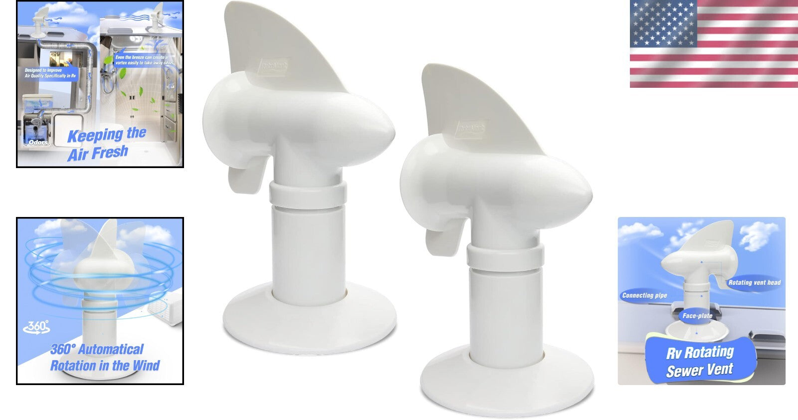 Bladeless 360° RV Sewer Vent - Odor Control with Easy Installation, White