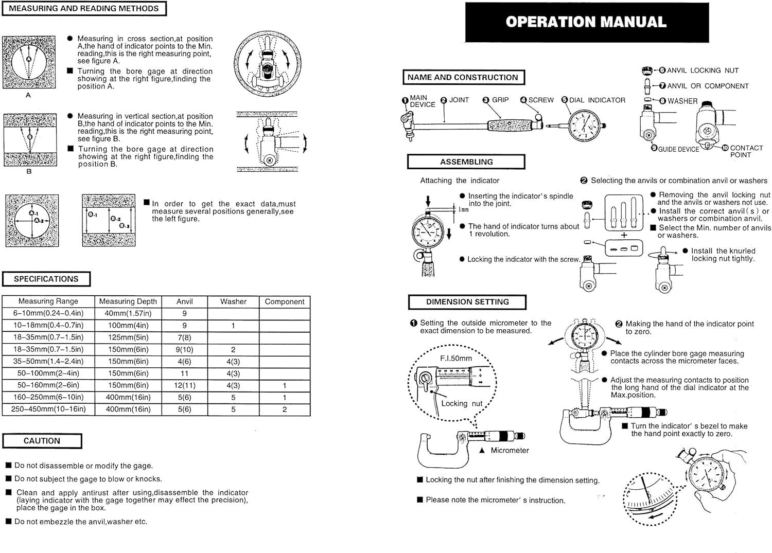 Durable Hand-Powered Dial Indicator Bore Gage Set - Lightweight Precision Tool