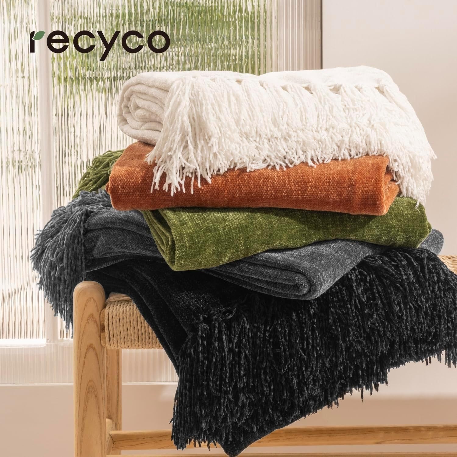 Versatile 60"x80" Chenille Throw Blanket with Eye-Catching Tassels for All Ages