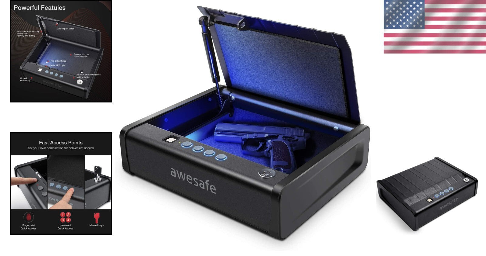 Biometric Fingerprint Gun Safe with Quick Access and Keypad - Secure Storage