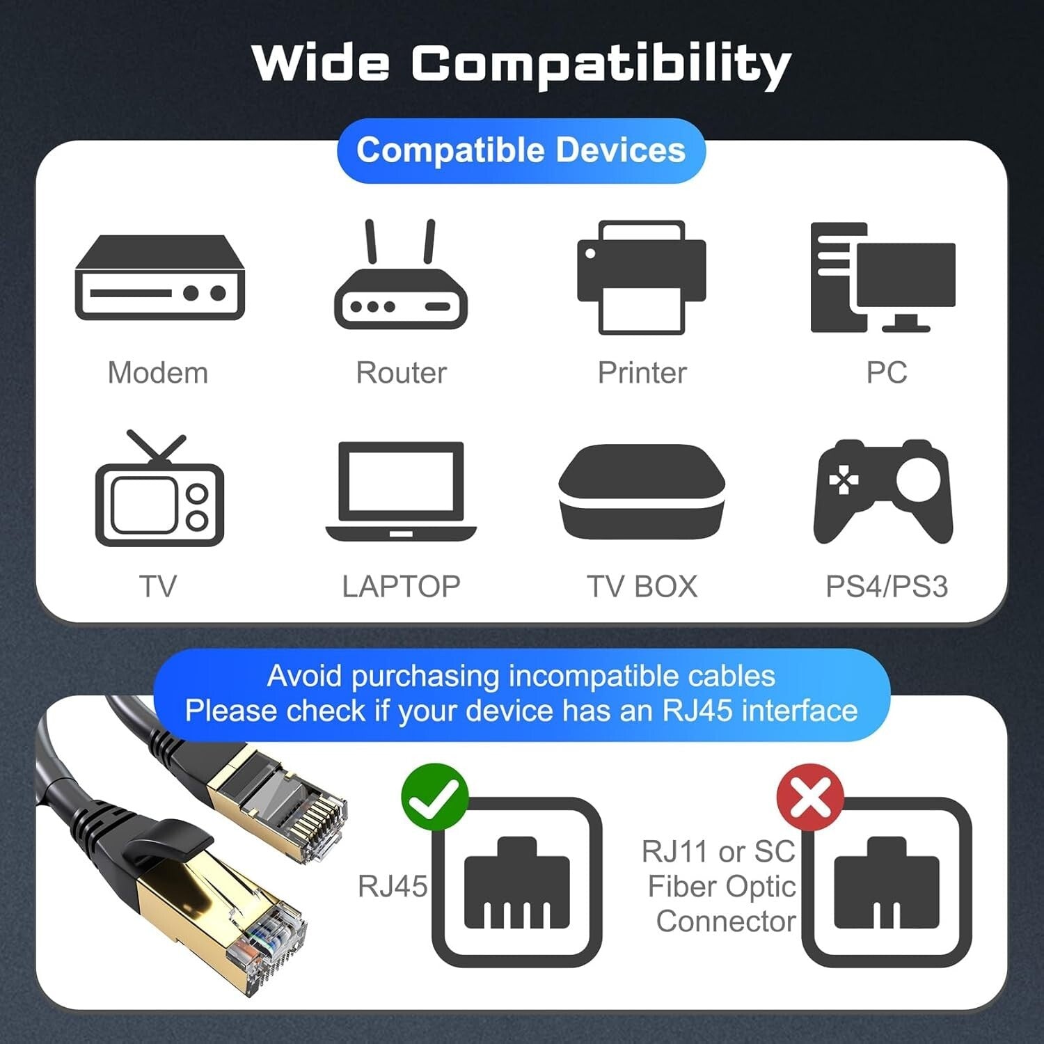 Ultra-Fast 50FT Cat8 Ethernet Cable - Shielded, Weatherproof & High Performance