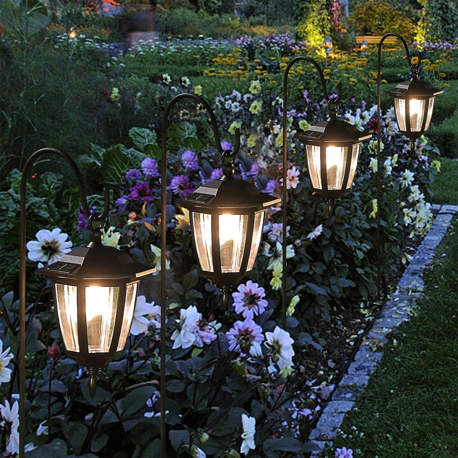 Elegant 6-Pack Solar Hanging Lights with 38.7” Hooks - Waterproof Outdoor Decor