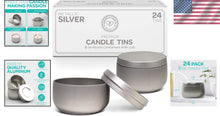 Load image into Gallery viewer, Reusable Silver Candle Tins 8 oz - 24 Decorative Storage Containers with Lids