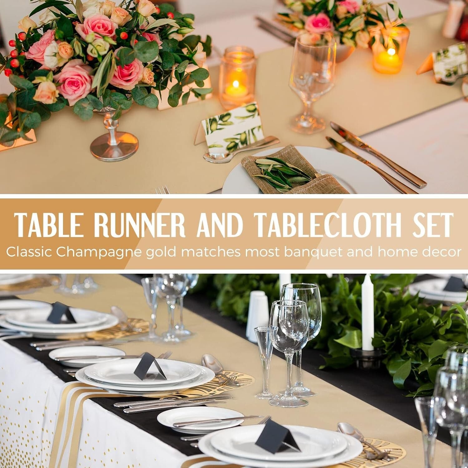 Elegant 24-Pack White and Gold Disposable Tablecloths & Runners for Celebrations