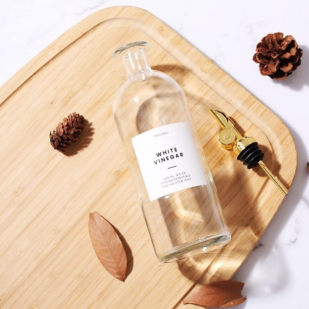 Elegant Minimalist Glass Olive Oil and Vinegar Dispenser Set with Labels - 500ml