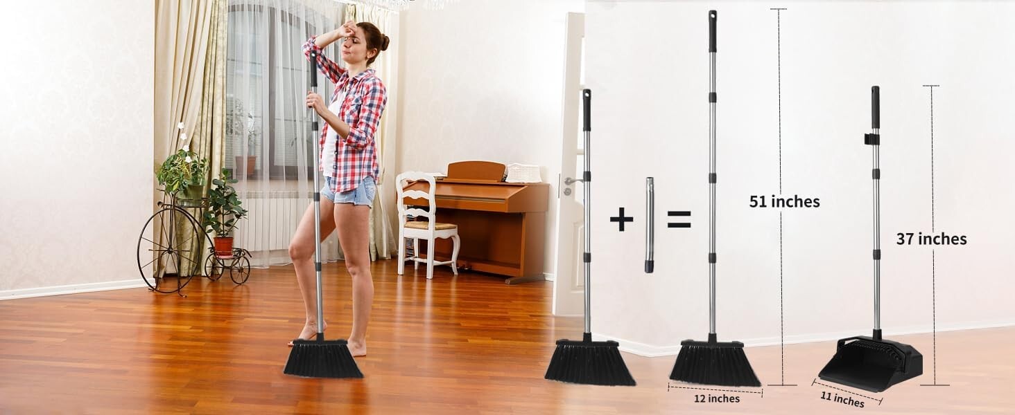 Effortless 51-Inch Broom and Large Dustpan Set – Perfect for High-Traffic Areas