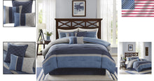 Load image into Gallery viewer, Cozy 7-Piece Queen Comforter Set - Modern Geometric Design in Collins Blue/Grey
