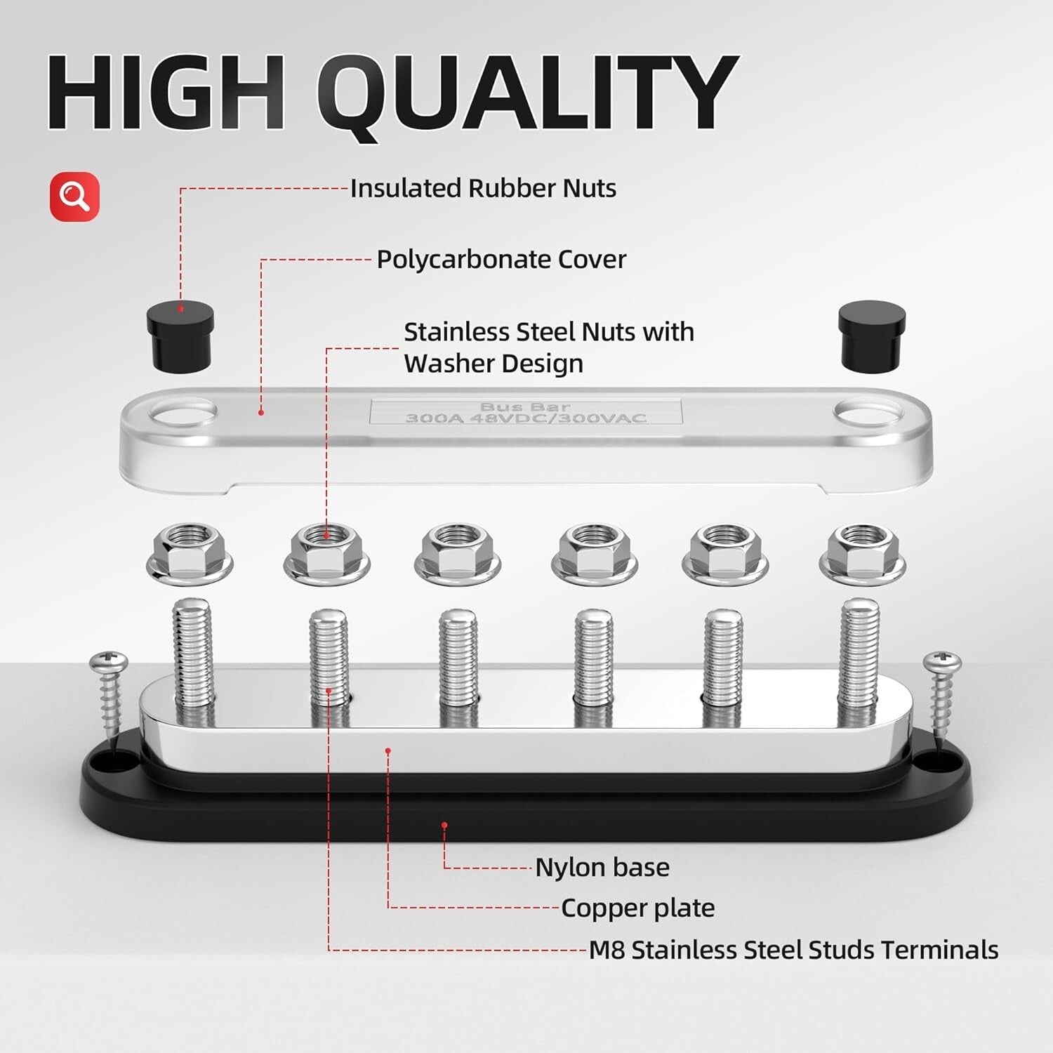 Durable 6 Post 300A Bus Bar with Polycarbonate Cover - Ideal for Solar Systems
