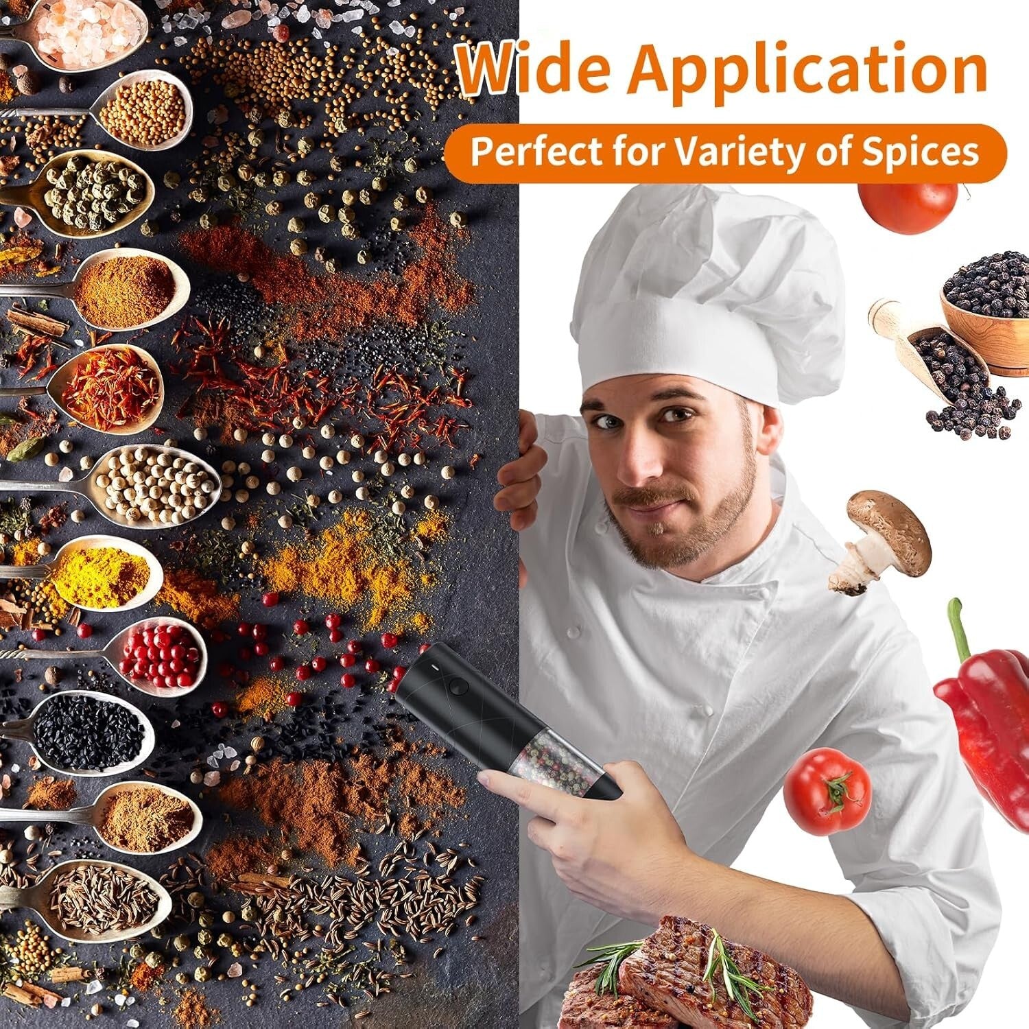 4-Pack Rechargeable Electric Salt & Pepper Grinders with LED Light & Adjustab...