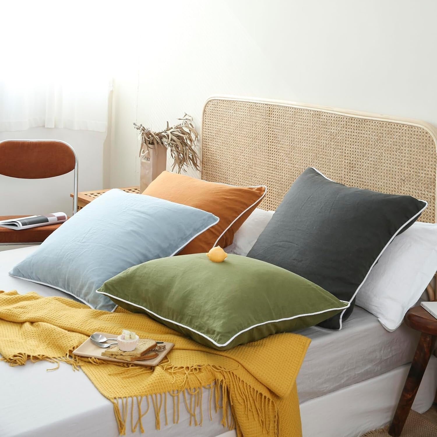 Sumptuous 100% Linen Euro Shams 26"x26" - Dusty Blue, Set of 2 for Elegant Decor