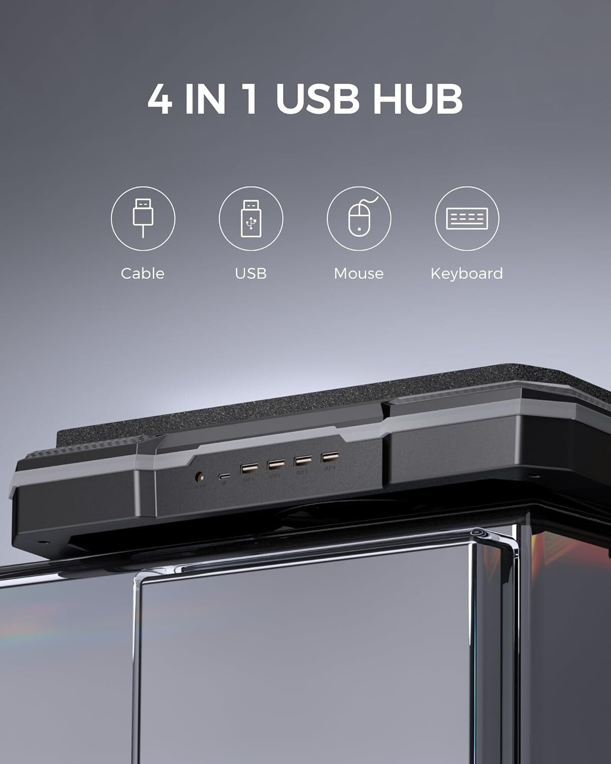 Gaming Laptop Cooling Pad with 5.5-Inch Fan & RGB Lights - Adjustable 8 Heights