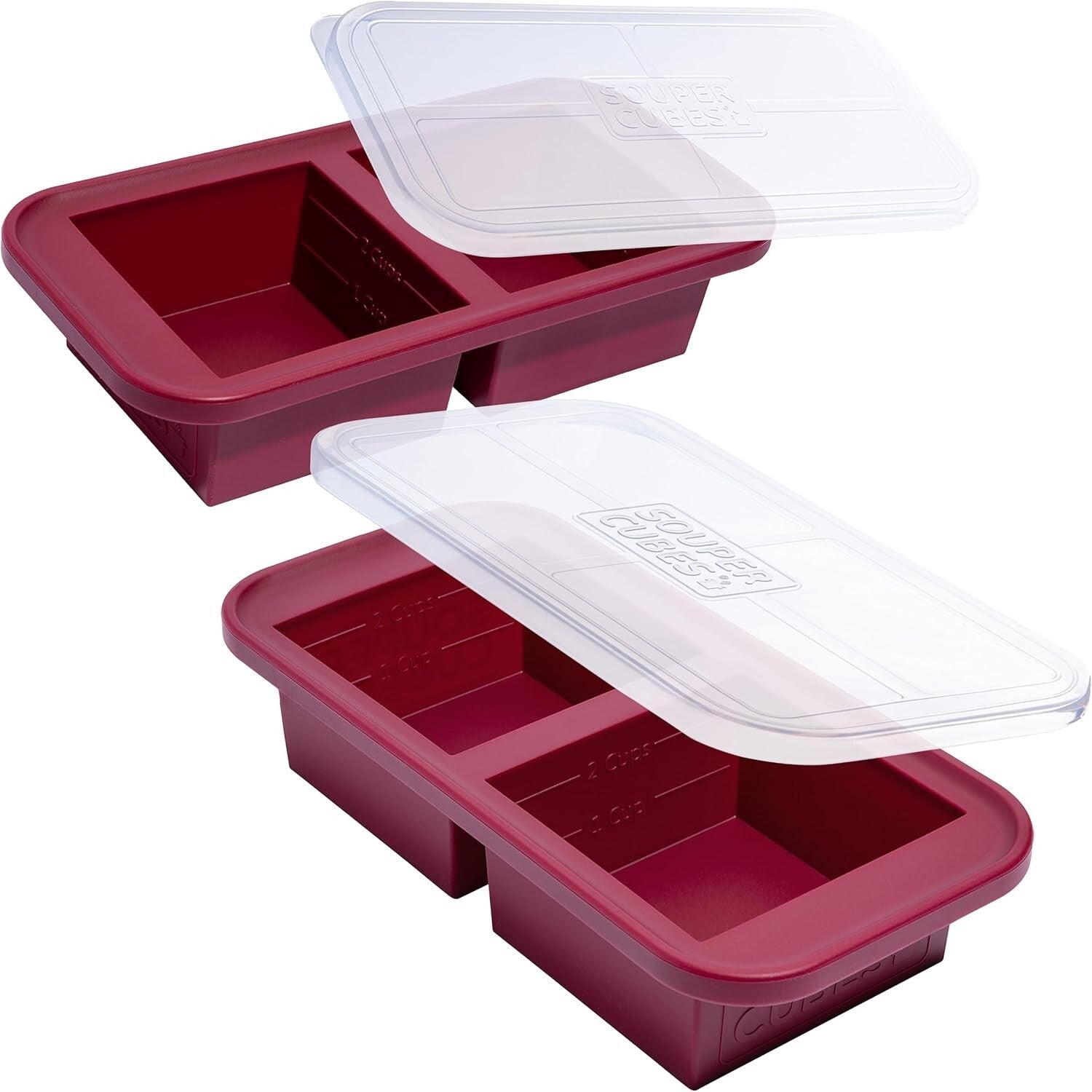 2-Pack BPA-Free 2 Cup Silicone Freezer Trays with Lids - Perfect for Meal Prep