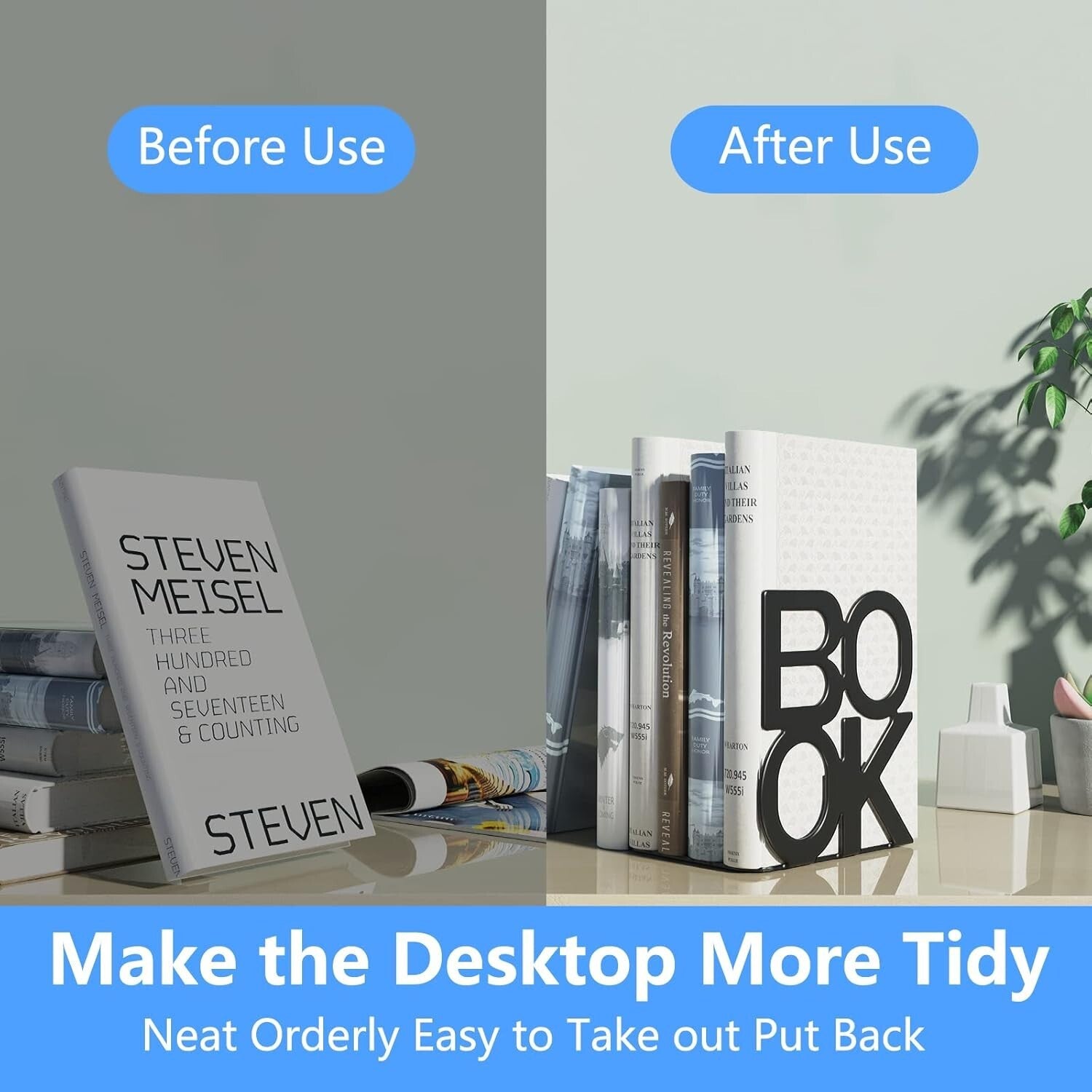 Elegant Black Metal Bookends - Perfect Gift for Book Lovers, 8 Pairs Included