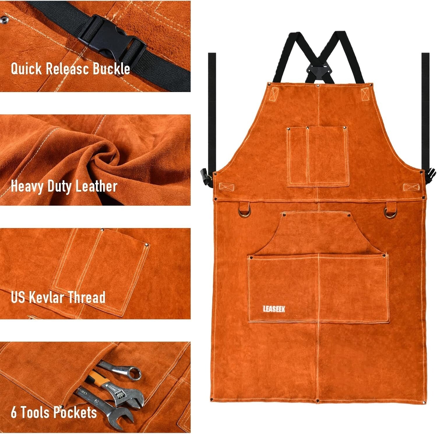 Protection & Comfort: Leather Welding Apron with 6 Pockets - Ideal Gift for Pros