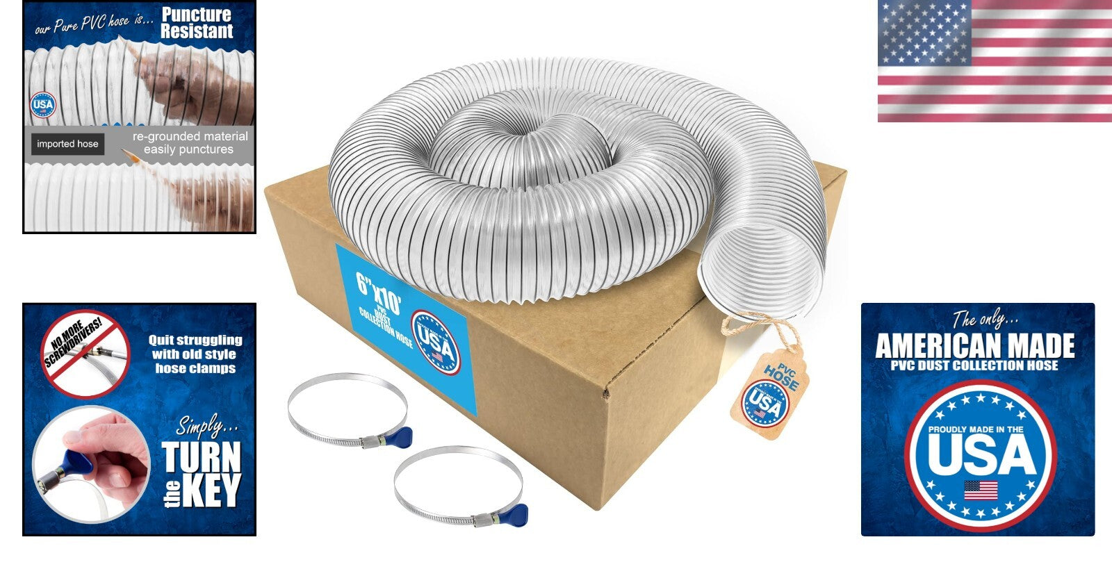 Flexible 10-ft Heavy-Duty PVC Hose for Efficient Dust Collection - 6" Diameter