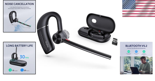 Teams Certified Bluetooth Headset with USB Dongle & Noise Cancelling Mics