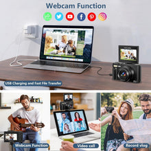 Load image into Gallery viewer, 4K Vlogging Camera with 64MP, 180° Flip Screen &amp; 18X Zoom - Perfect for Travel