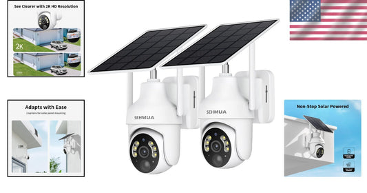 2K Solar Security Cameras Wireless Outdoor – 360° View with Color Night Vision