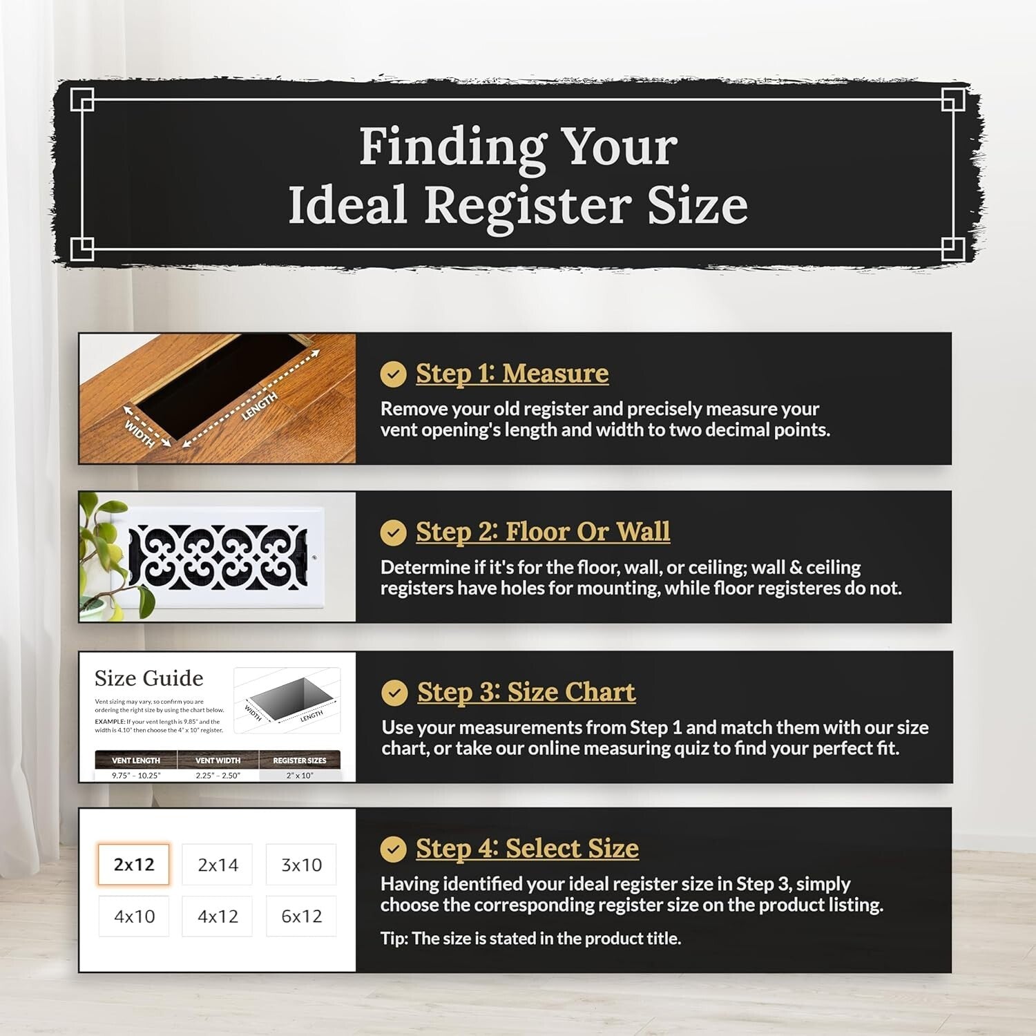 Elegant Victorian Floor Register, 6x10 in Cast Iron Black for Timeless Decor