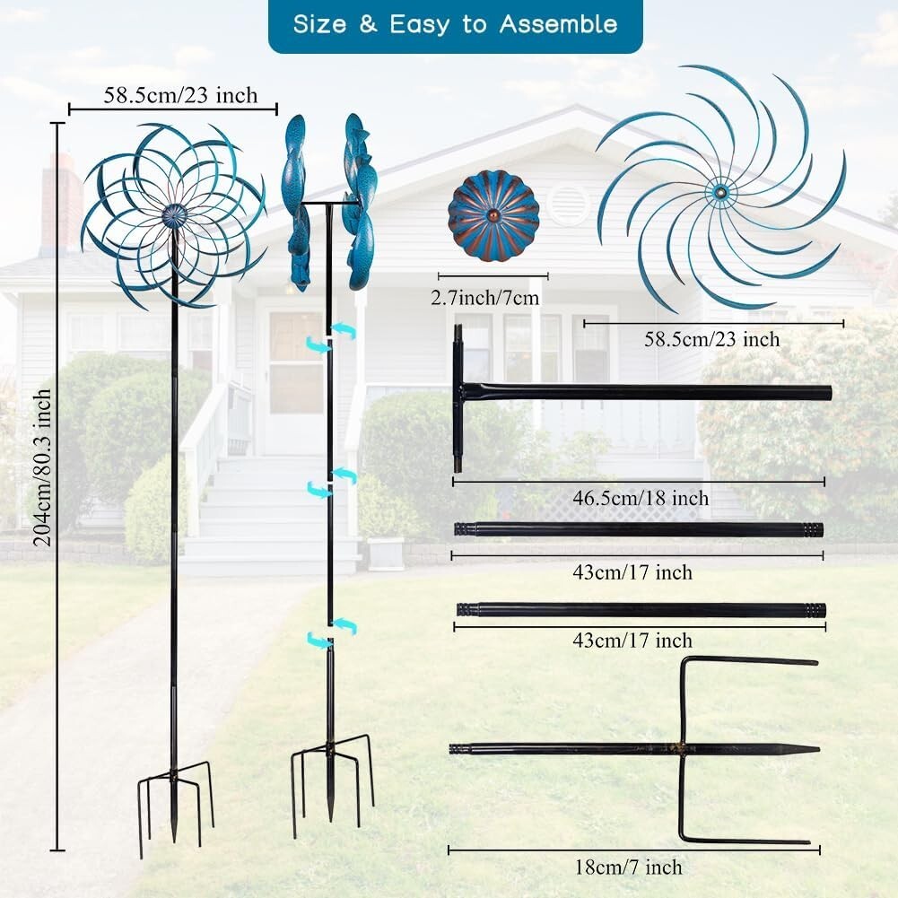 Durable Outdoor Wind Spinner - 80.3 Inch Kinetic Metal Sculpture for Gardens