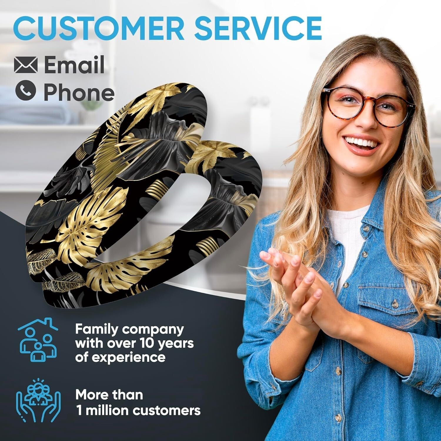 Luxury Molded Wood Toilet Seat with Soft Close Feature - Golden Leaves Design