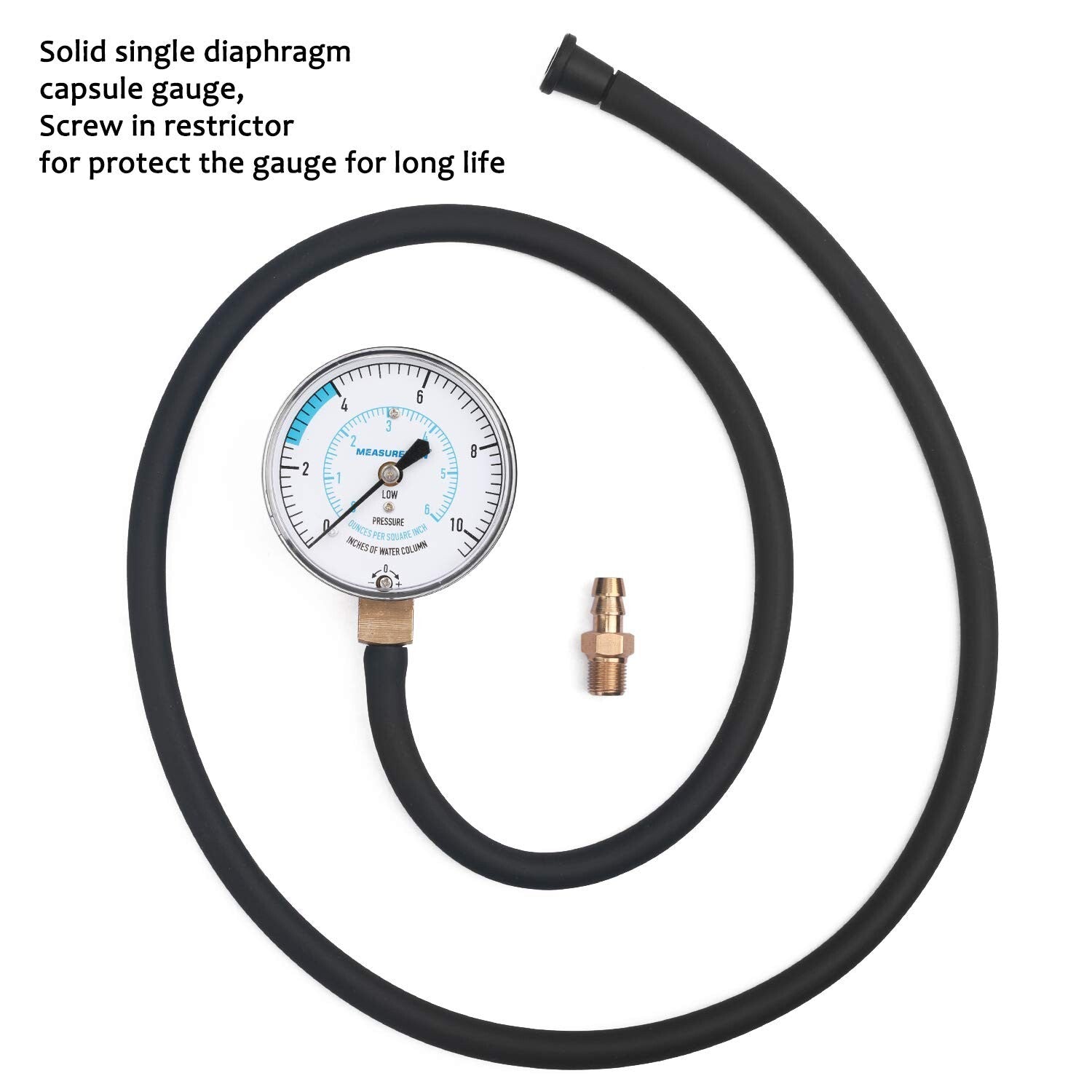 0-10" W.C. Manifold Pressure Test Kit with 40" Rubber Hose - Easy to Use & Store