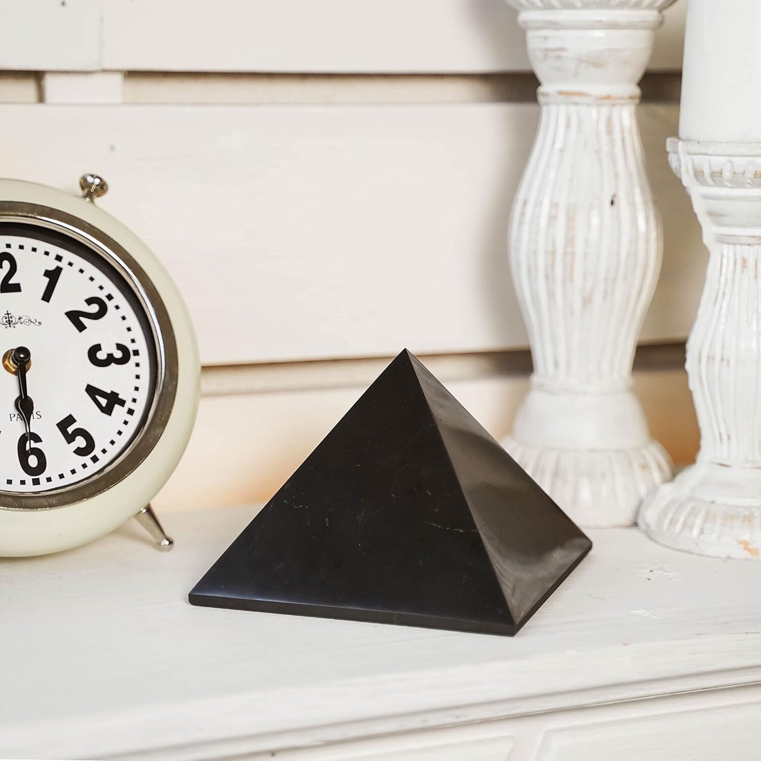 Genuine Shungite Crystal Pyramid 4" - Black Healing Stone for Home Protection