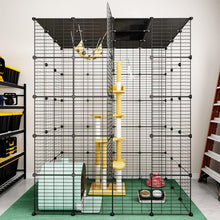 Load image into Gallery viewer, Modern Black Metal Cat Cage with Scratching Posts - Ideal for Indoor Leisure