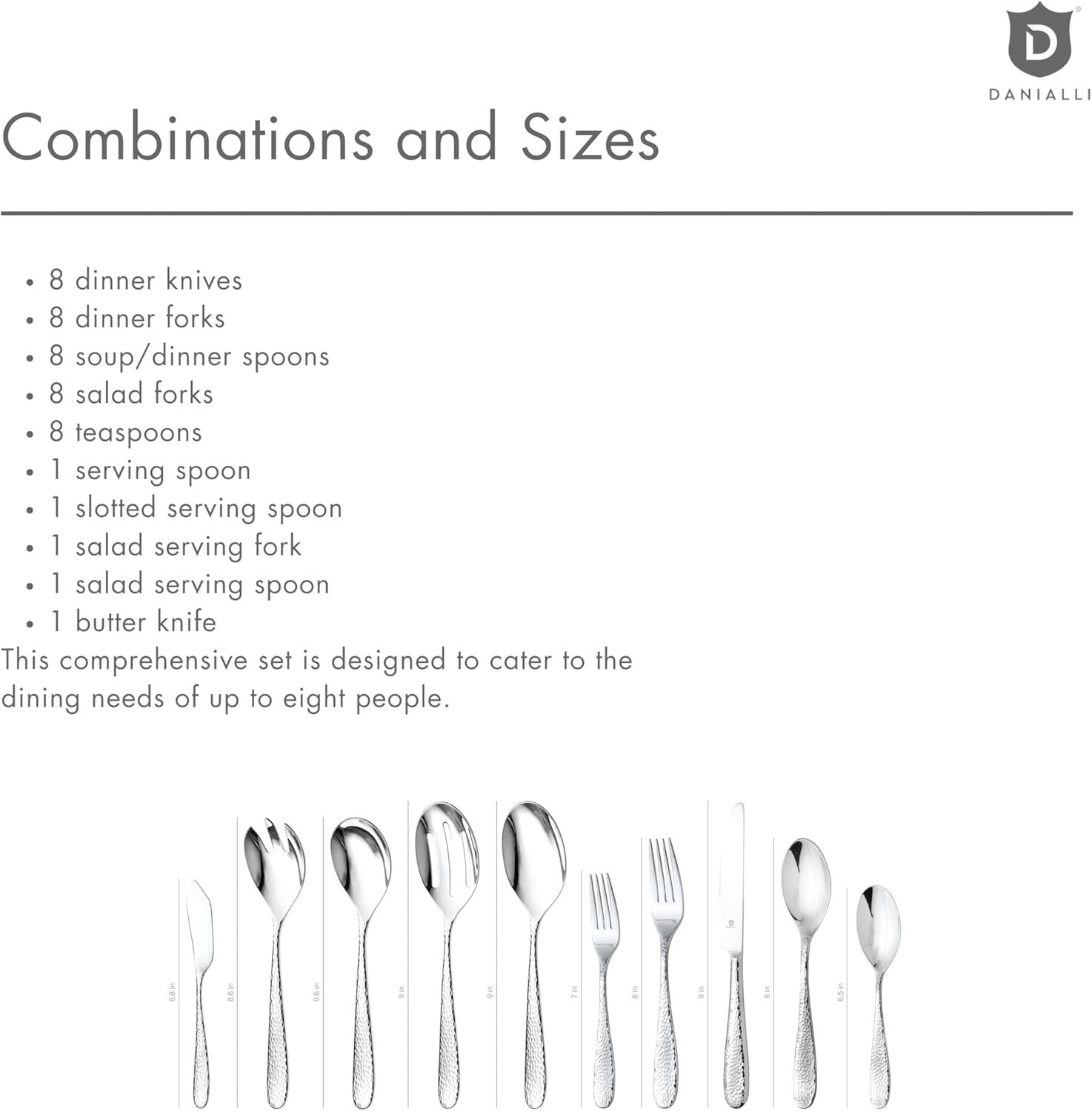 Luxury 18/10 Stainless Steel Dining Set - Fidenza Hammered 45-Piece Collection