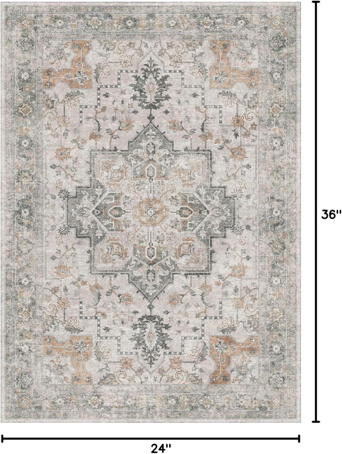 Retro Floral 2x3 ft Area Rug - Machine Washable, Non-Slip Doormat in Taupe