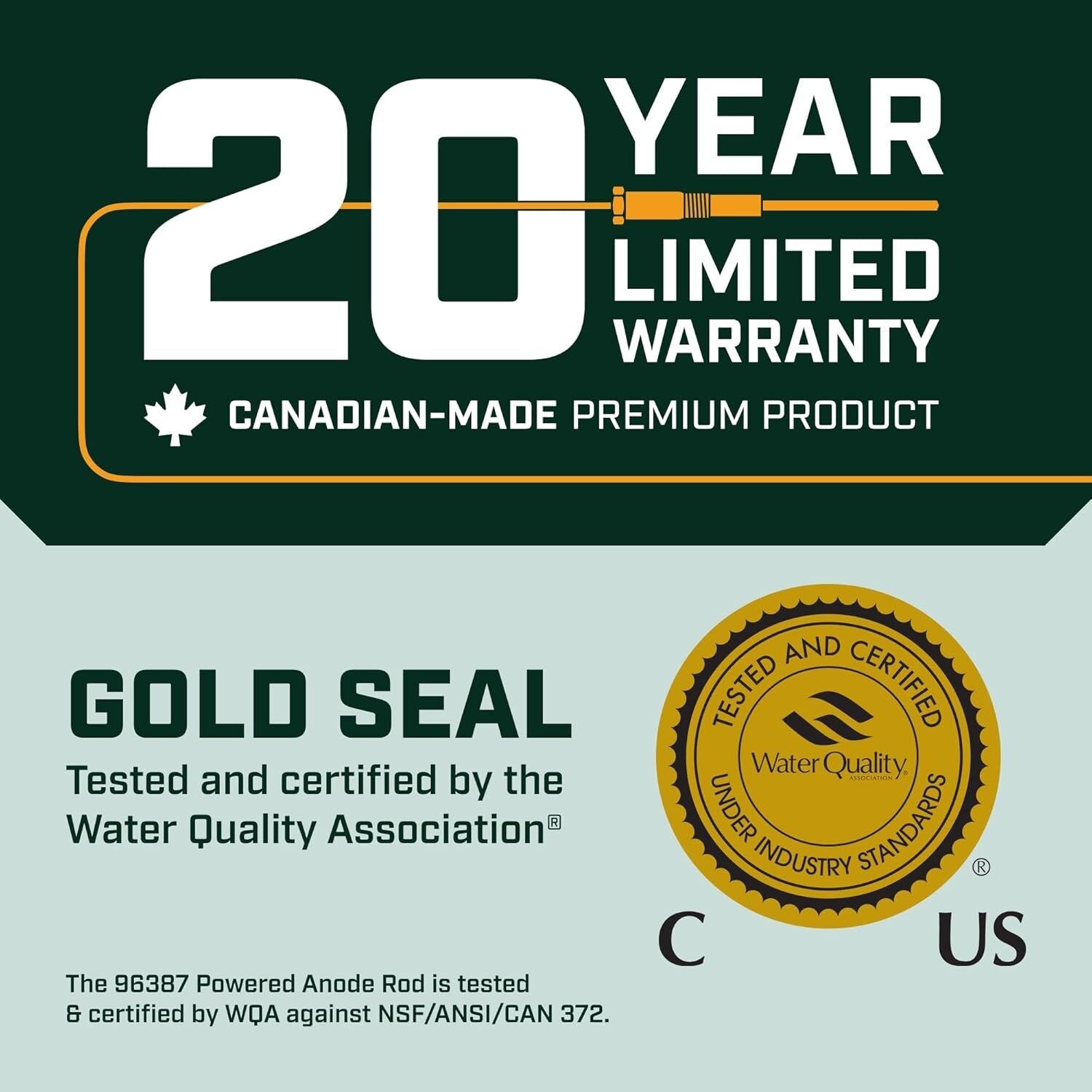 Electric Titanium Anode Rod - 40-89 Gallon Capacity, 20-Year Warranty Guaranteed