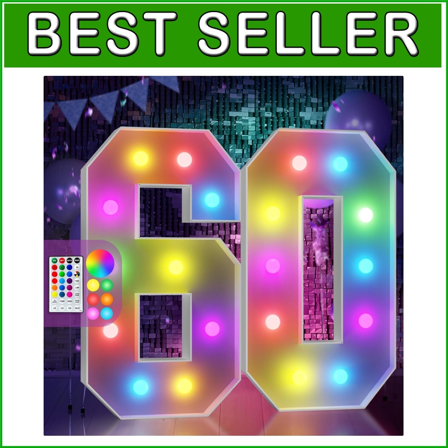 Flashing Celebration: 60th Birthday Mosaic Balloon Frame with Remote Control