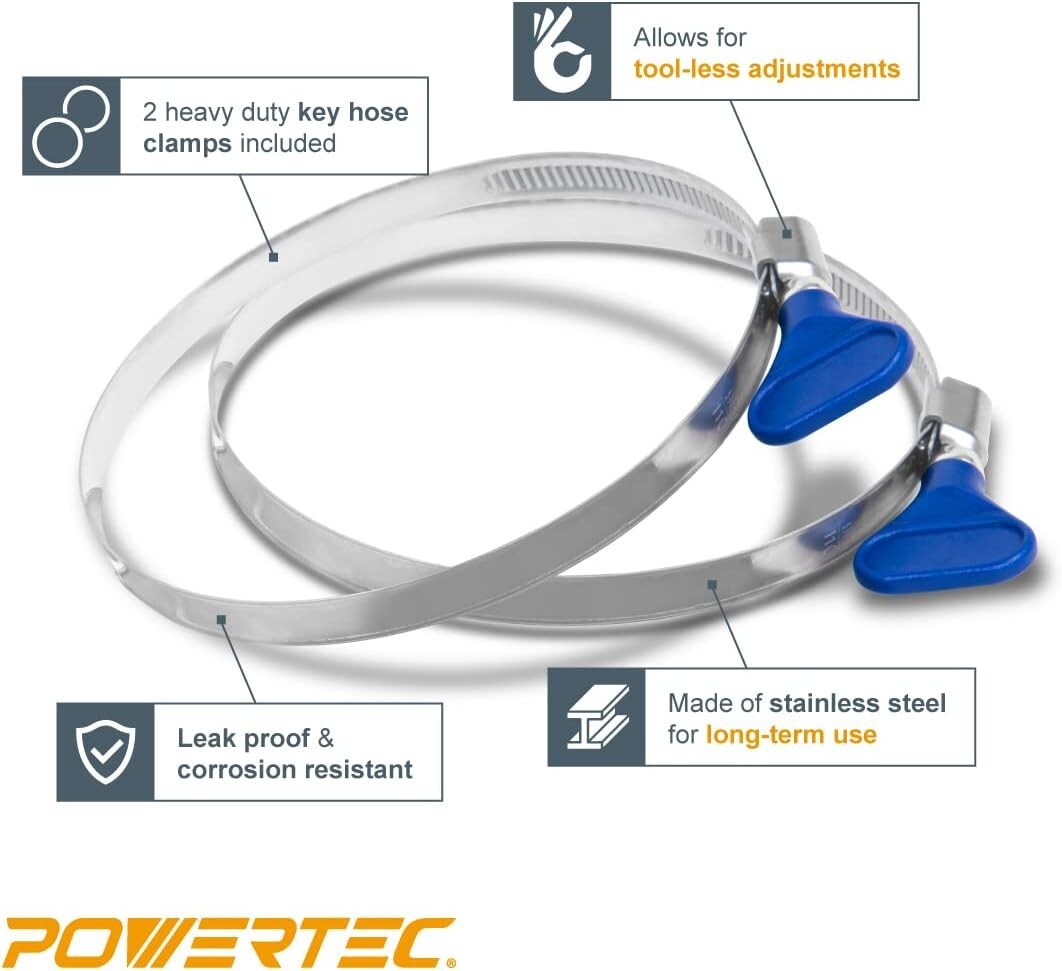 2-1/2" x 20' PVC Dust Collection Hose with 2 Stainless Steel Clamps - Worksho...