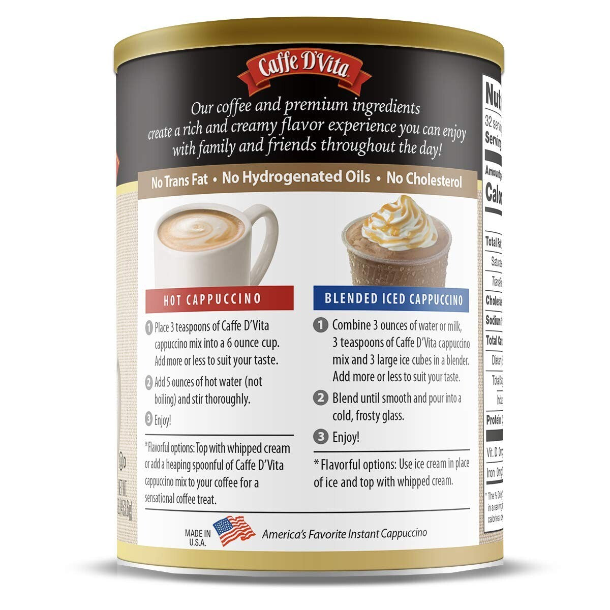 Rich & Creamy Caffe D’Vita Mocha Cappuccino Mix - Instant & Versatile 6-Pack