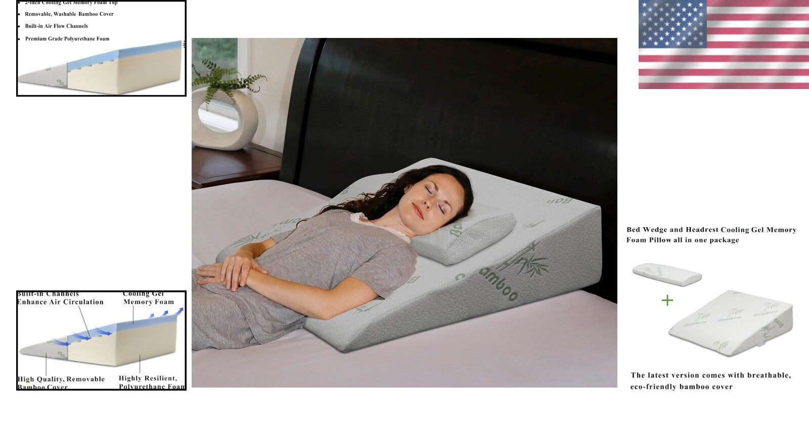Extra-Large Cooling Wedge Pillow with Bamboo Cover, Ideal for Rest and Recovery
