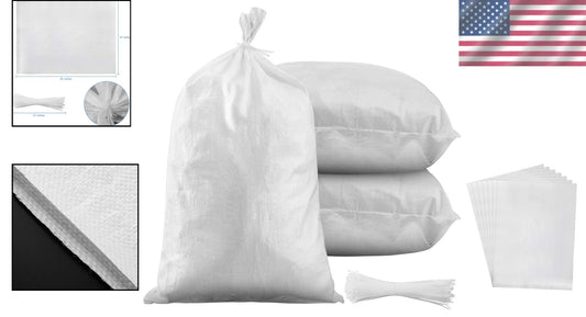 100 Heavy-Duty Waterproof Sandbags with Ties for Flood Protection & Construction