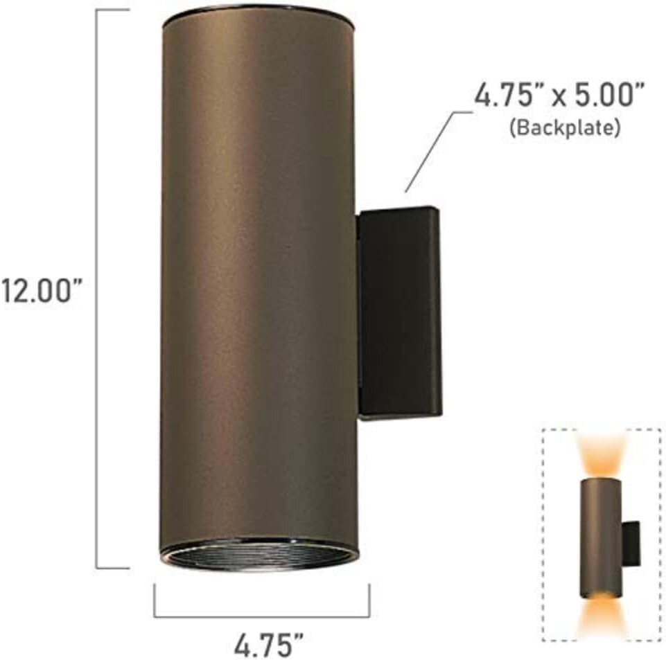 Stylish 12" Outdoor Cylinder Wall Sconce - Up/Down Light in Bronze Finish