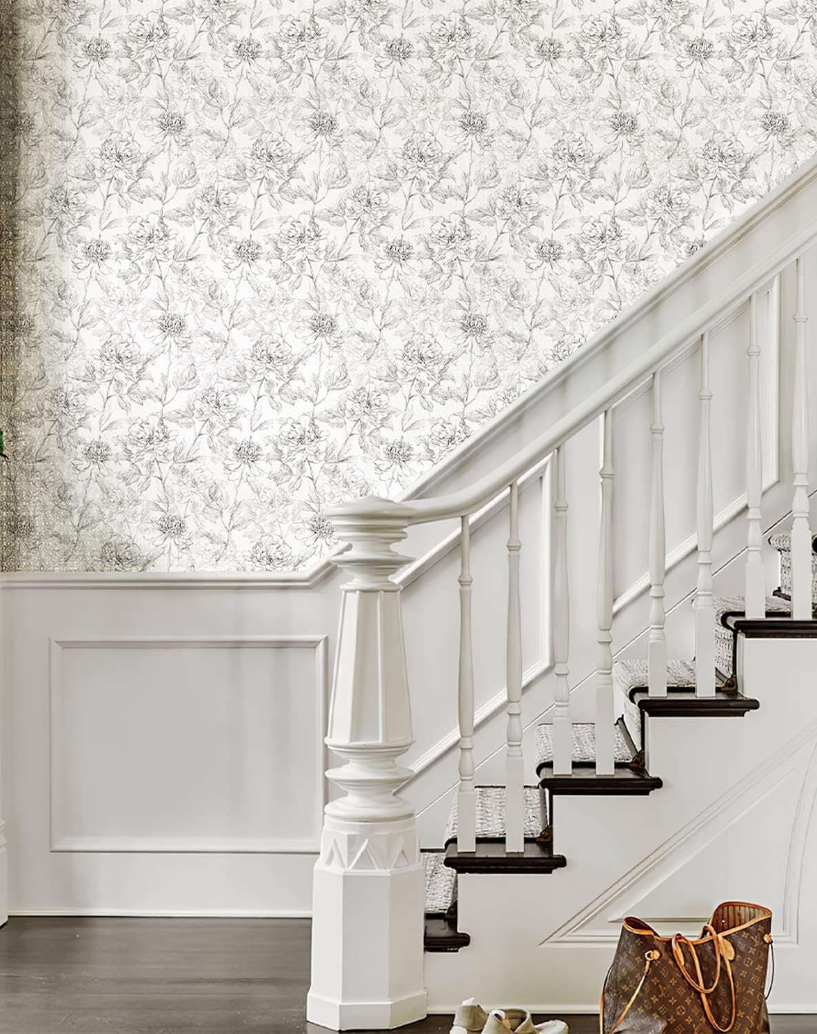 Removable Black and White Floral Wallpaper - Easy Install Peonies Design 43 SQFT