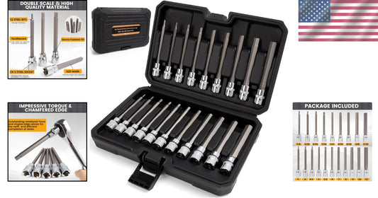 20PC Extra Long Allen Hex Socket Set - Chrome Vanadium Steel with Case