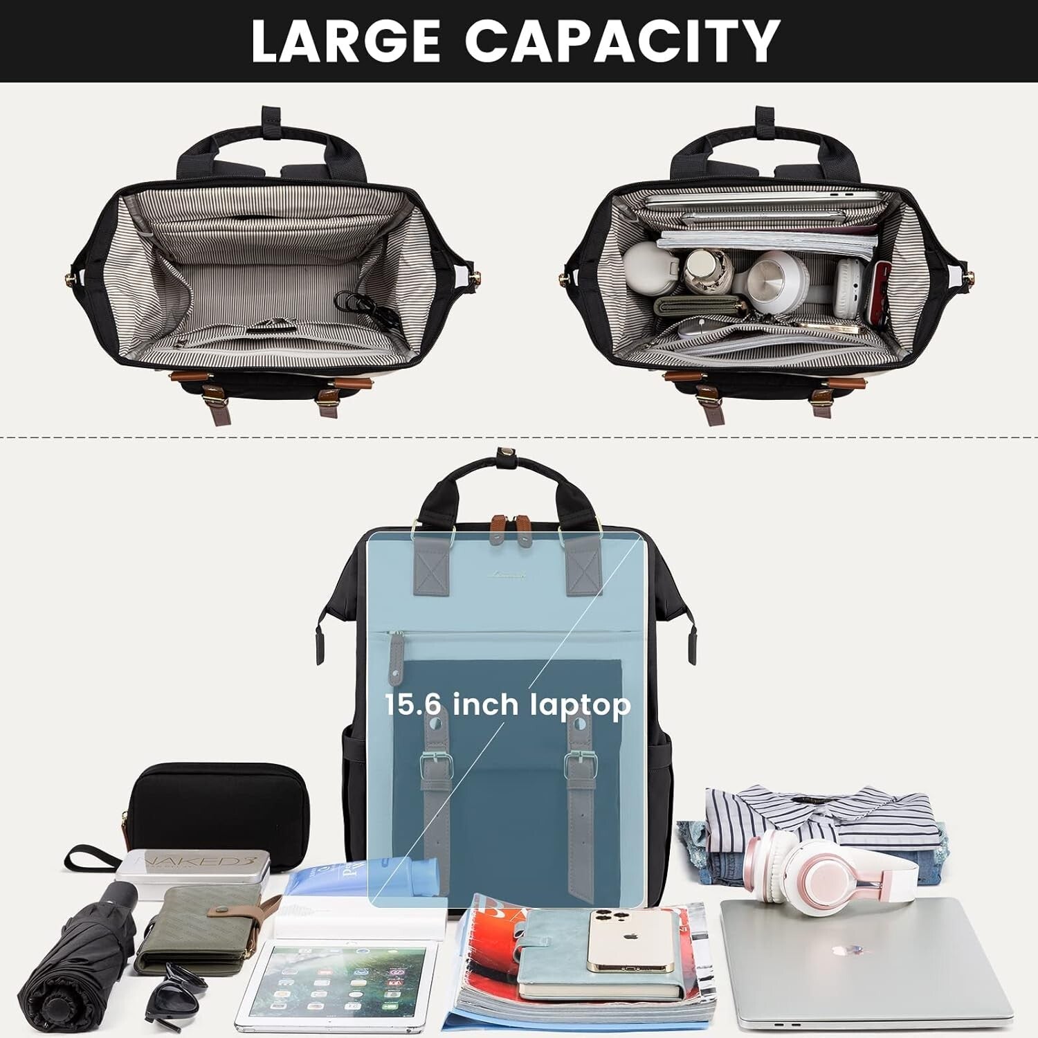 Stylish Wide Open Women’s Backpack – Perfect Work & Travel Bag for Professionals