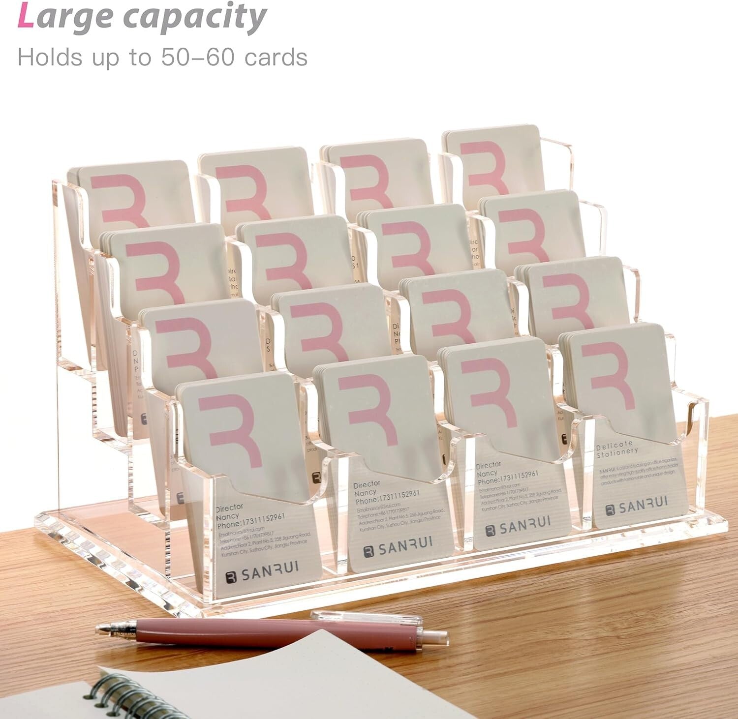 Acrylic Business Card Holder - 16 Slots Clear Desk Organizer for Professionals