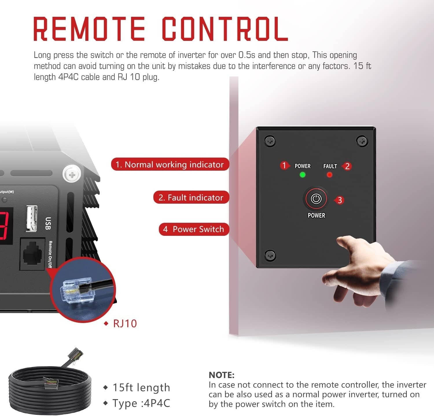 Versatile 2000W Inverter for Car, RV, and Off-Grid Use - Remote & USB Port
