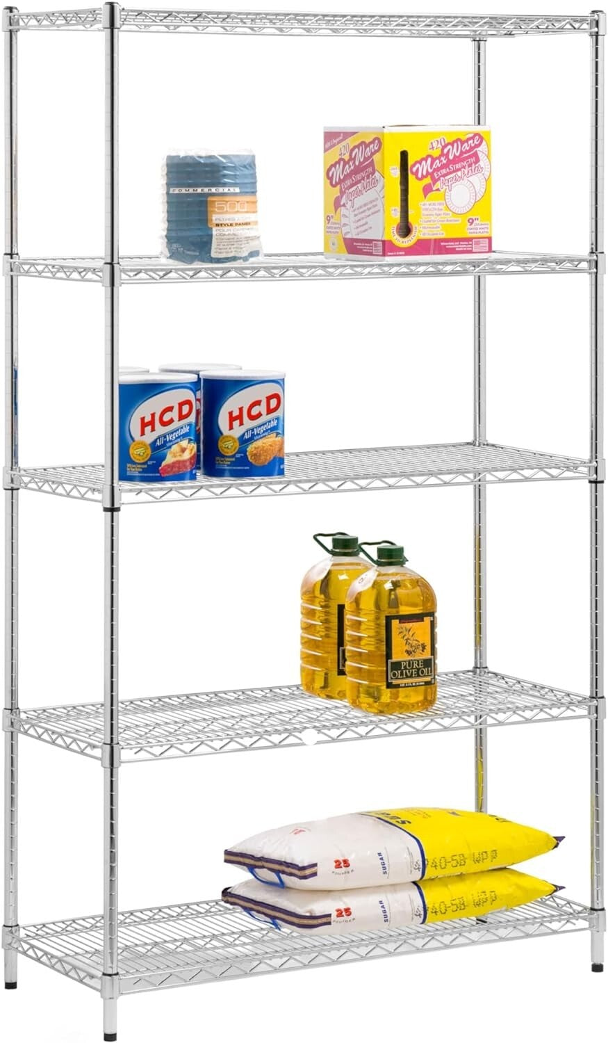 5-Tier Heavy-Duty Chrome Shelving Unit – 800 lbs Per Shelf, Adjustable Heights