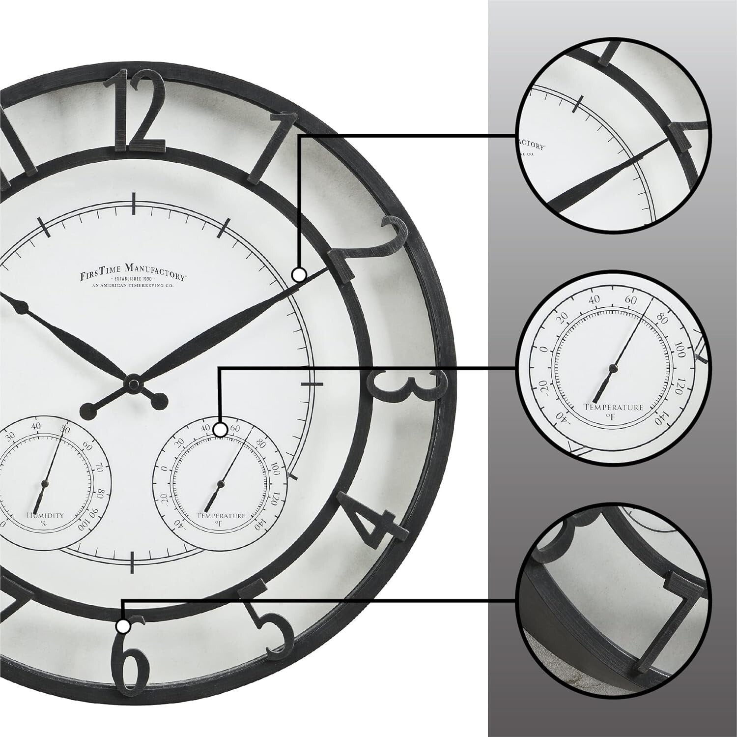 Multifunctional 18" Outdoor Wall Clock with Reading Thermometer & Hygrometer