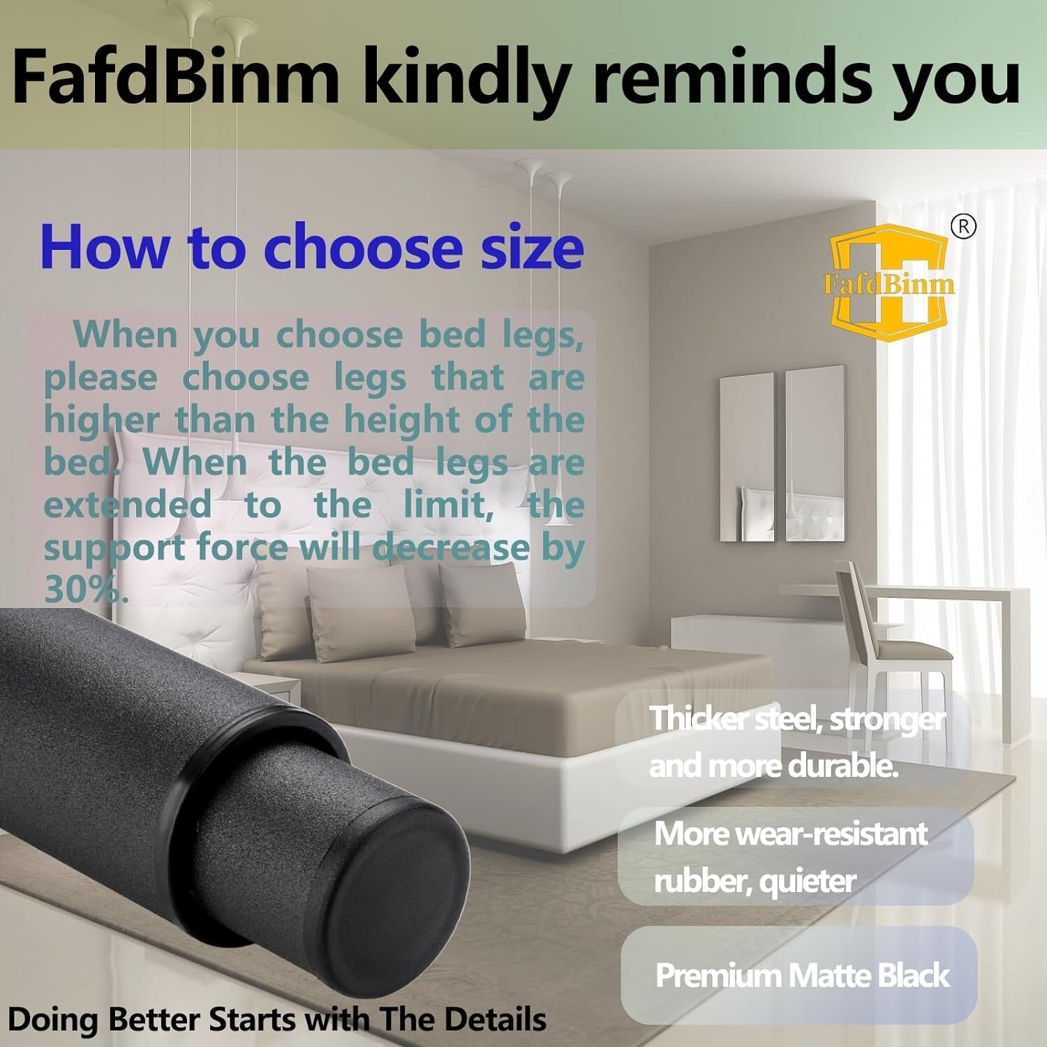 4PC Adjustable Bed Frame Support Legs - Universal Stabilizer 10-17.5" Height